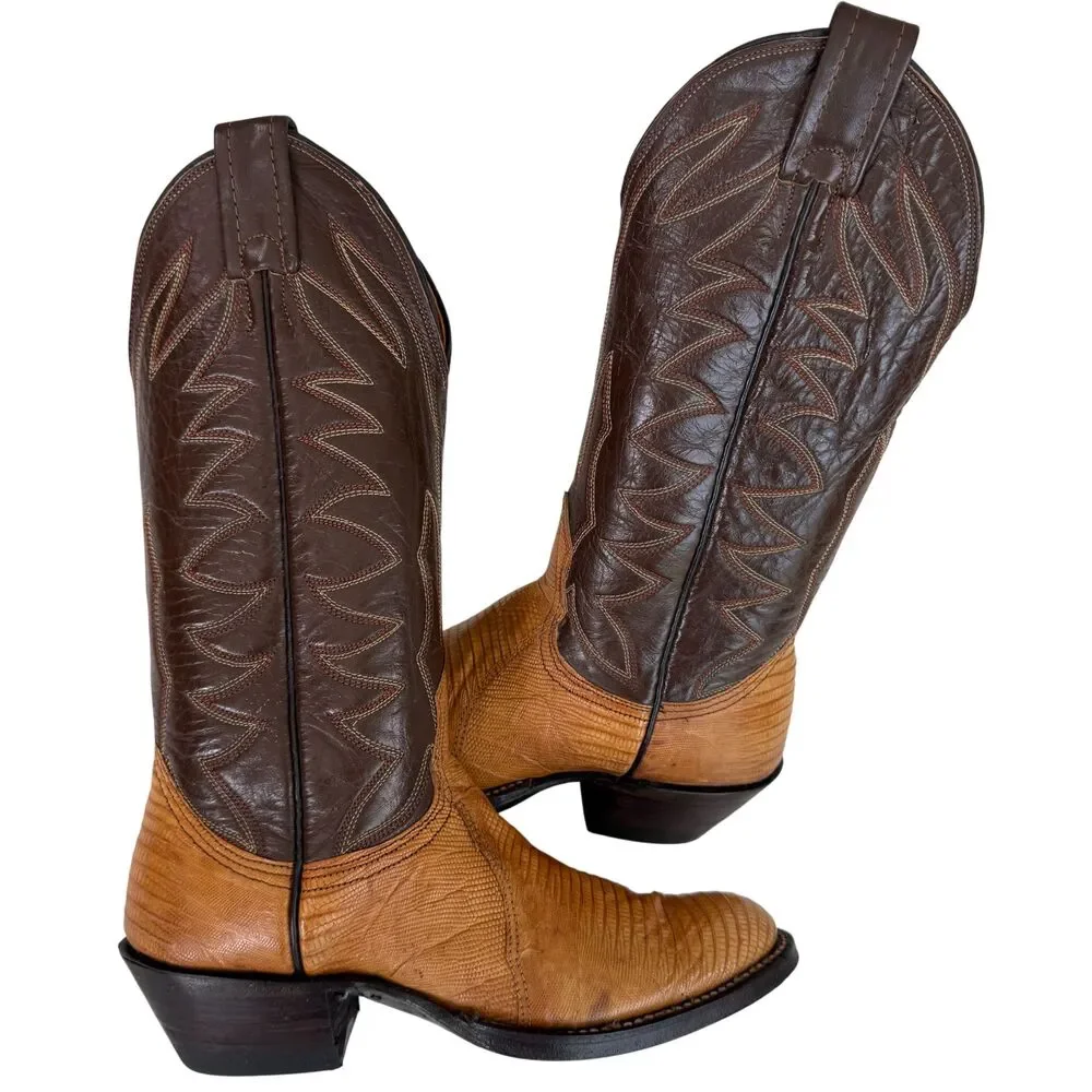 Nocona VTG Cowgirl Boots Women's 4B Lizard Skin Western Cowboy Boots Brown Tan